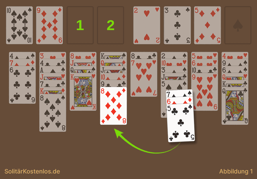 Kartenfolge in FreeCell auf eine passende Karte verschieben