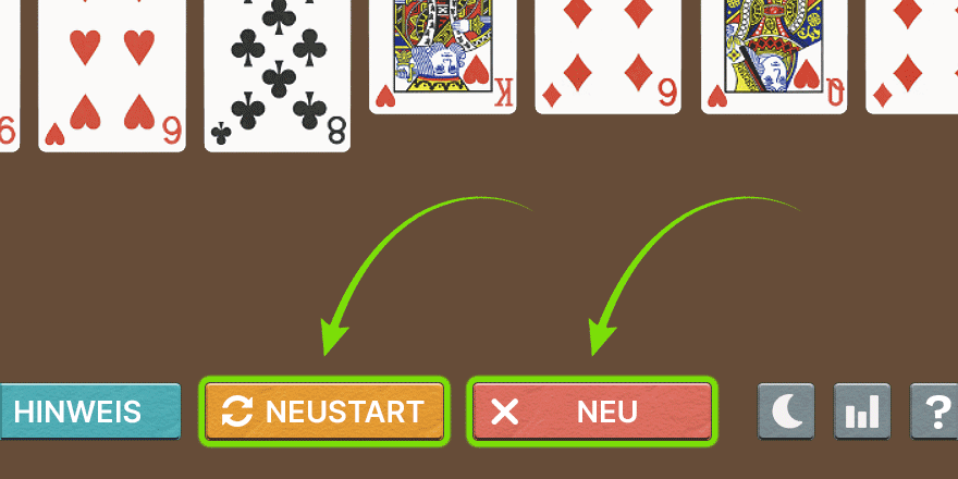 Schaltflächen Neustart und Neu im FreeCell Spiel
