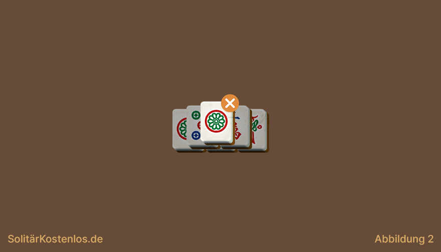 Mahjong Solitär Beispiel mit nur einem freien 1er-Kreisstein und blockierten Steinen