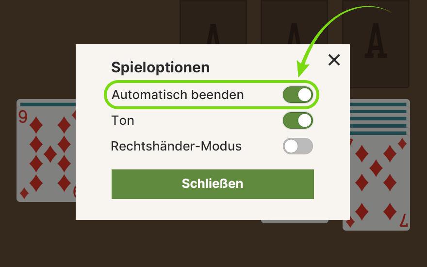 Automatisch beenden in den Spieloptionen von Solitär