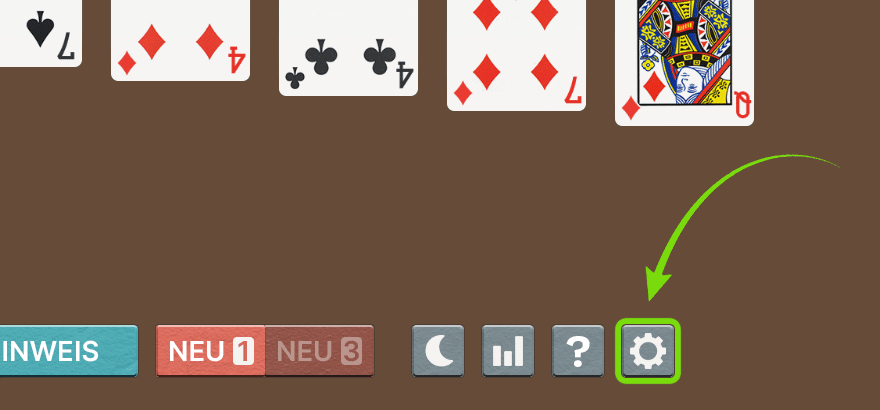 Zahnradsymbol für Spieleinstellungen in Solitär